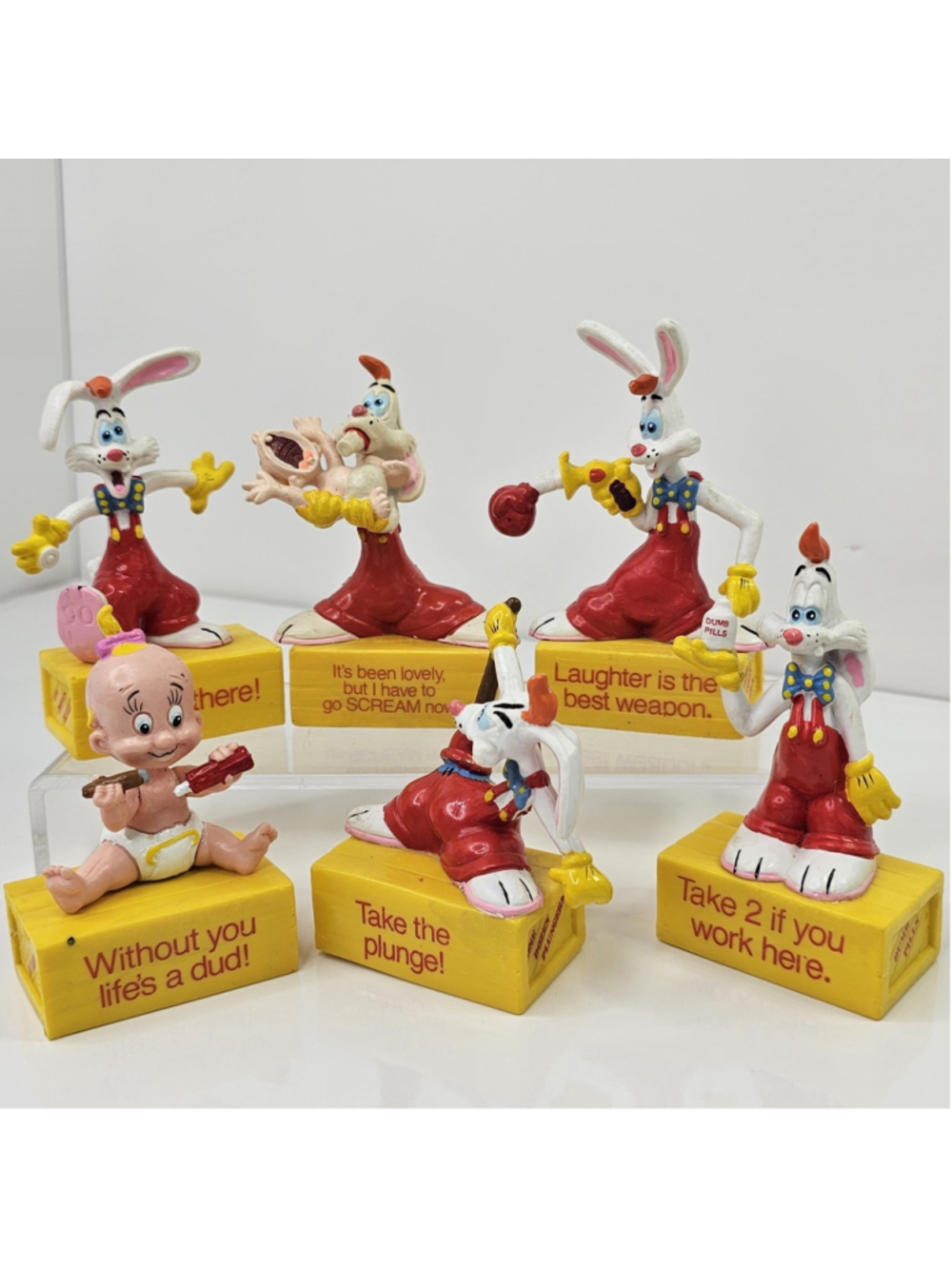1987 Disney Roger Rabbit Mini Figurine Lot Baby Herman Yellow Base Set Of 6